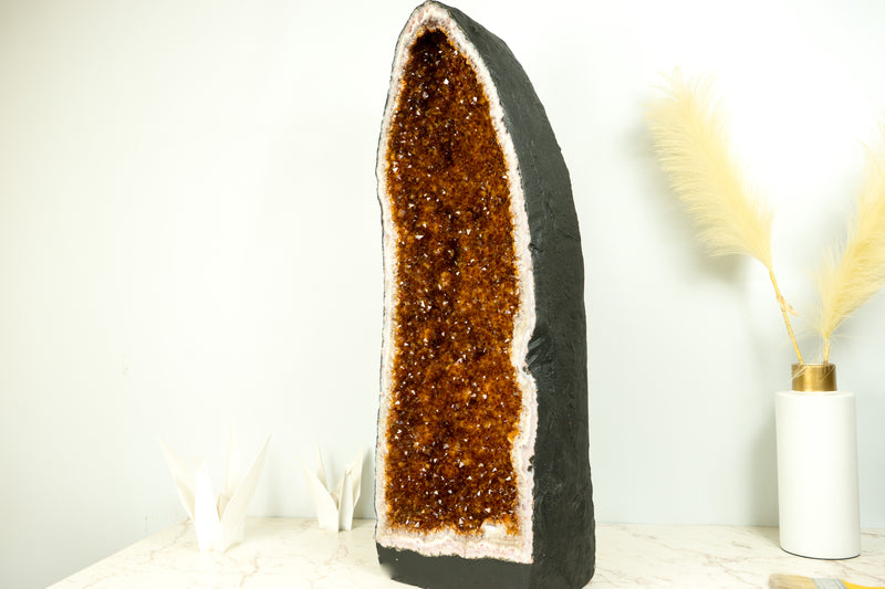 Citrine Cathedral Geode, AAA Quality, Deep Orange Cognac Citrine