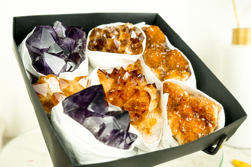 Wholesale Mixed Citrine & Citrine Amethyst Crystals, Rare Gemstones Flatbox