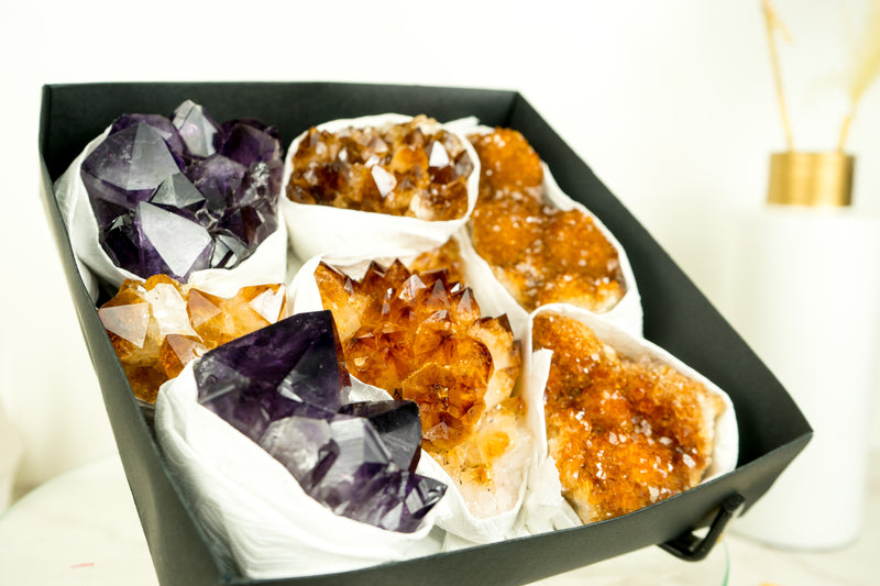 Wholesale Mixed Citrine & Citrine Amethyst Crystals, Rare Gemstones Flatbox