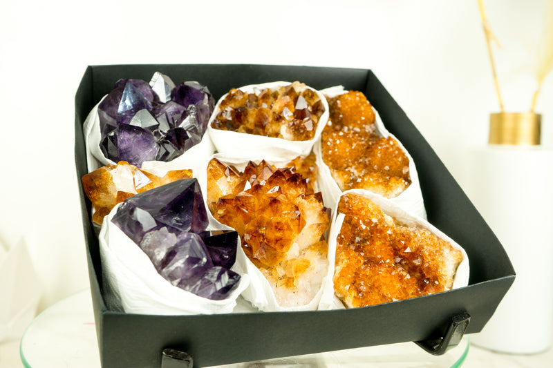 Wholesale Mixed Citrine & Citrine Amethyst Crystals, Rare Gemstones Flatbox