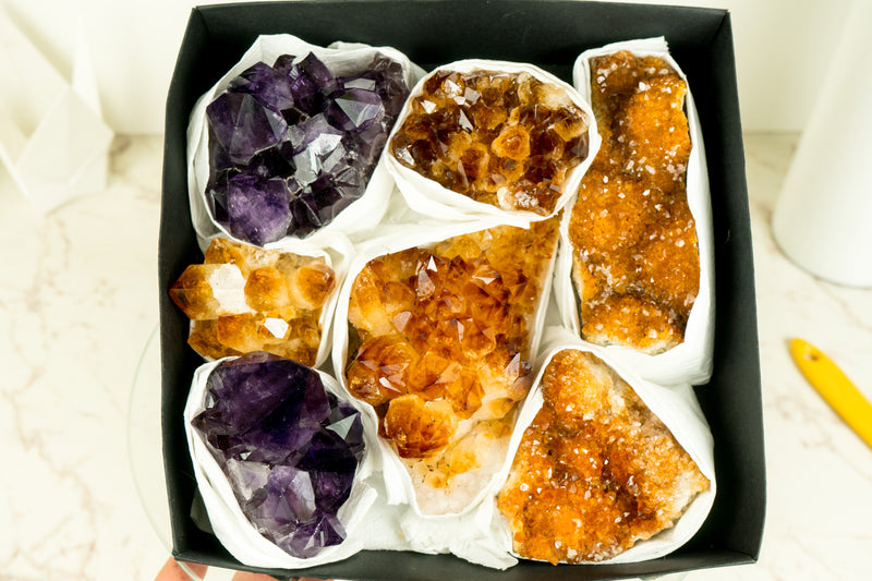 Wholesale Mixed Citrine & Citrine Amethyst Crystals, Rare Gemstones Flatbox