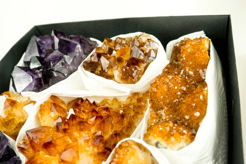 Wholesale Mixed Citrine & Citrine Amethyst Crystals, Rare Gemstones Flatbox