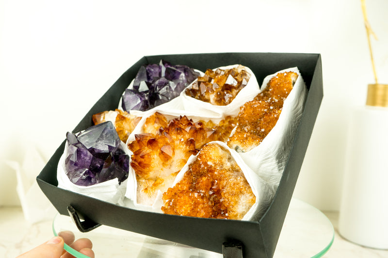 Wholesale Mixed Citrine & Citrine Amethyst Crystals, Rare Gemstones Flatbox