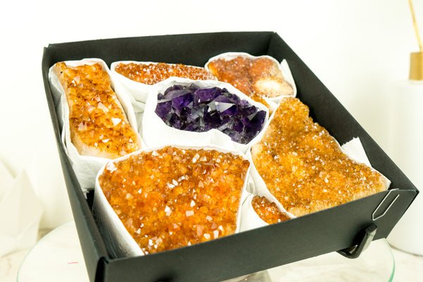 Wholesale Mixed Citrine & Citrine Amethyst Crystals, Rare Gemstones Flatbox