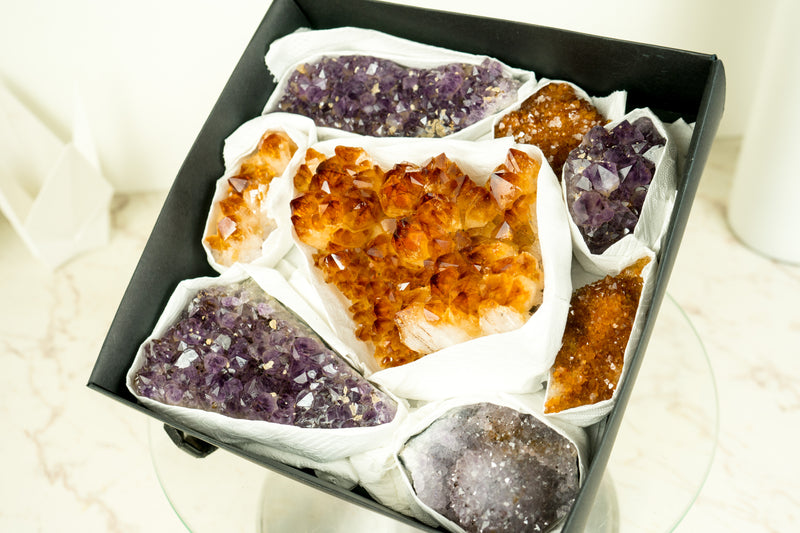 Mixed Citrine and Citrine Amethyst Flat Box, AAA-Grade Only and Rare Crystals