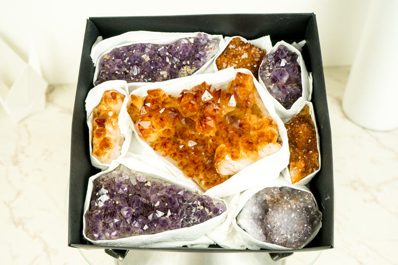 Mixed Citrine and Citrine Amethyst Flat Box, AAA-Grade Only and Rare Crystals