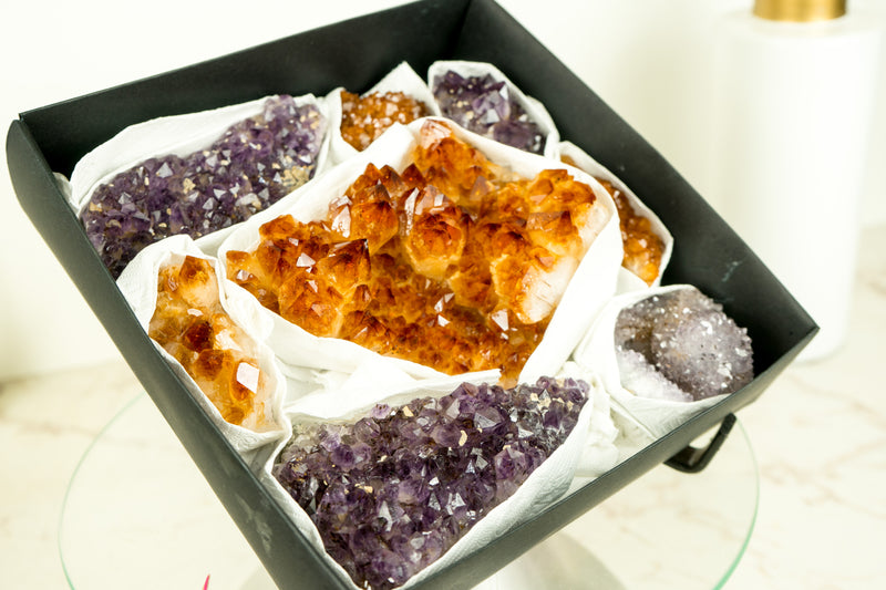 Mixed Citrine and Citrine Amethyst Flat Box, AAA-Grade Only and Rare Crystals