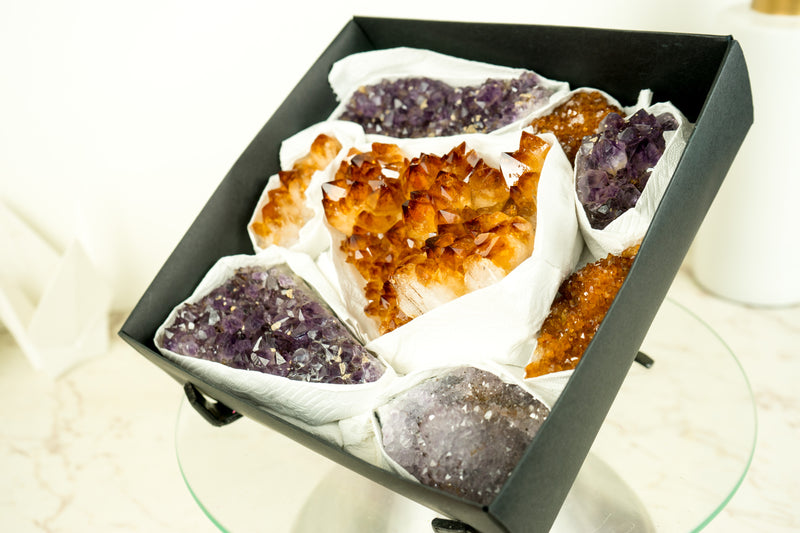 Mixed Citrine and Citrine Amethyst Flat Box, AAA-Grade Only and Rare Crystals