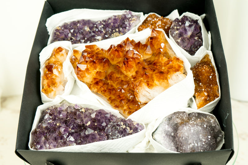 Mixed Citrine and Citrine Amethyst Flat Box, AAA-Grade Only and Rare Crystals