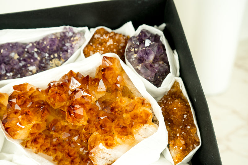 Mixed Citrine and Citrine Amethyst Flat Box, AAA-Grade Only and Rare Crystals