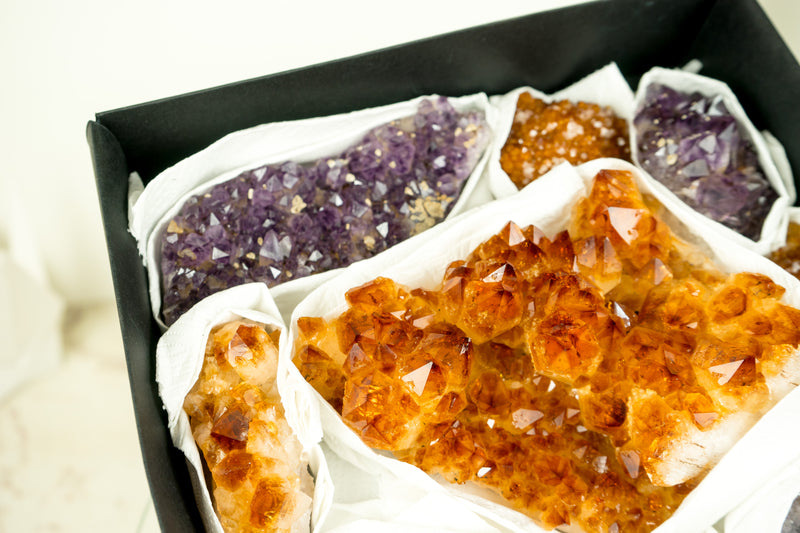 Mixed Citrine and Citrine Amethyst Flat Box, AAA-Grade Only and Rare Crystals