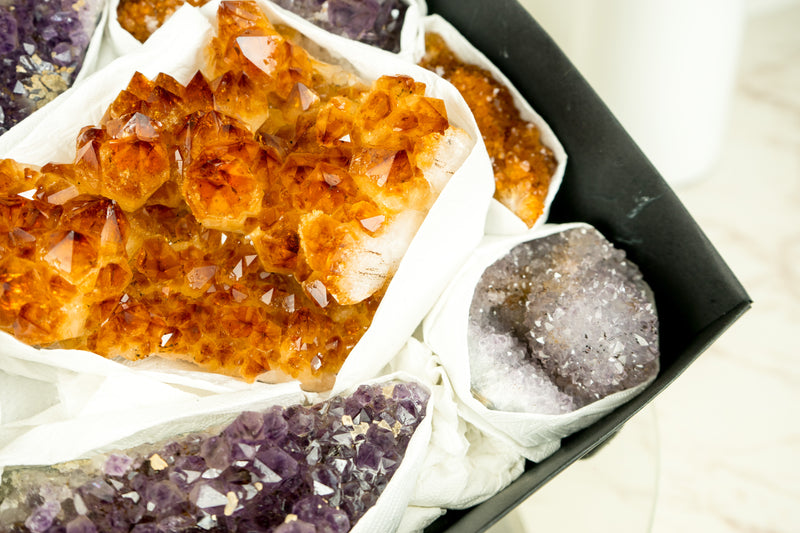 Mixed Citrine and Citrine Amethyst Flat Box, AAA-Grade Only and Rare Crystals