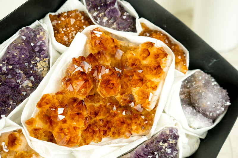 Mixed Citrine and Citrine Amethyst Flat Box, AAA-Grade Only and Rare Crystals