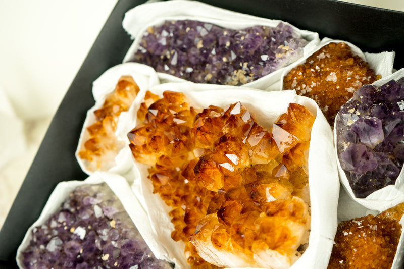 Wholesale Mixed Citrine & Citrine Amethyst Crystals, Rare Gemstones Flatbox