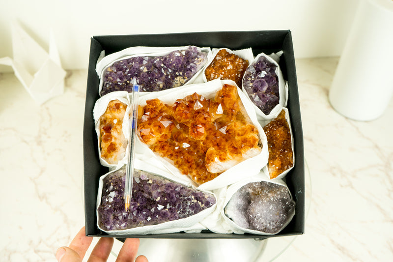 Mixed Citrine and Citrine Amethyst Flat Box, AAA-Grade Only and Rare Crystals