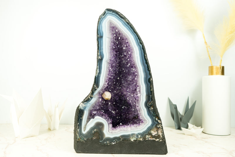 Rare Agate Geode Cathedral with White & Blue Agate Laces and Amethyst