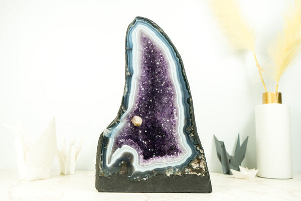 Rare Agate Geode Cathedral with White & Blue Agate Laces and Amethyst