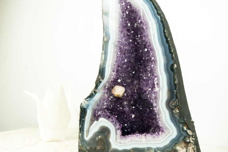 Rare Agate Geode Cathedral with White & Blue Agate Laces and Amethyst