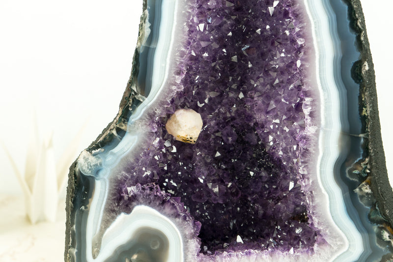 Rare Agate Geode Cathedral with White & Blue Agate Laces and Amethyst