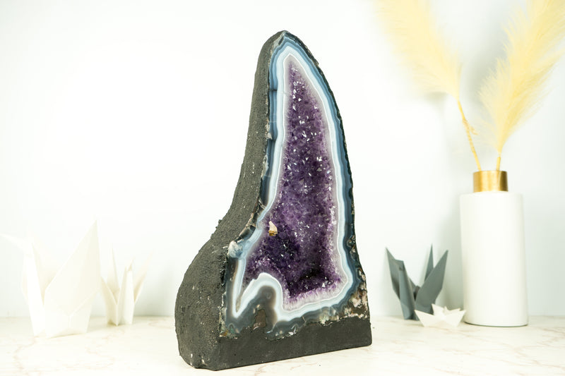 Rare Agate Geode Cathedral with White & Blue Agate Laces and Amethyst