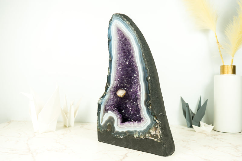 Rare Agate Geode Cathedral with White & Blue Agate Laces and Amethyst