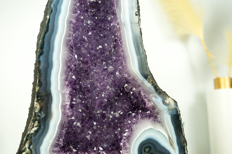 Natural Agate Geode in Cathedral Formation with Rare White and Blue Lace Agate and Amethyst