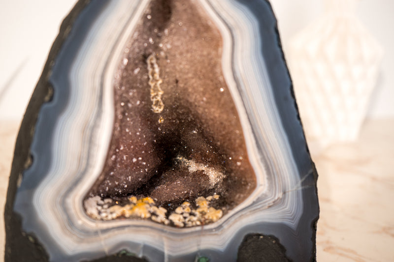 Blue & White Lace Agate Geode with Galaxy Druzy Crystal Center