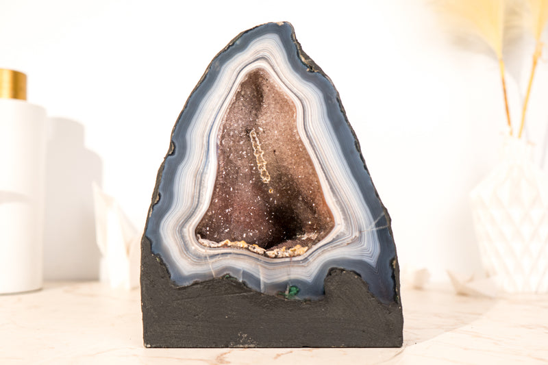 Blue & White Lace Agate Geode with Galaxy Druzy Crystal Center