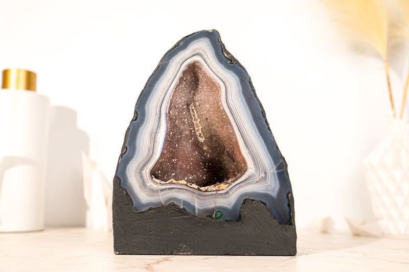 Blue & White Lace Agate Geode with Galaxy Druzy Crystal Center