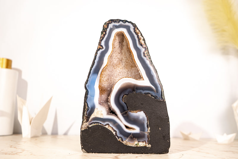 Rare Blue & White Lace Agate Geode with White Galaxy Druzy Crystal