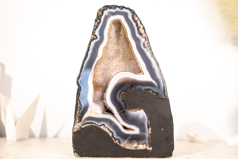 Rare Blue & White Lace Agate Geode with White Galaxy Druzy Crystal