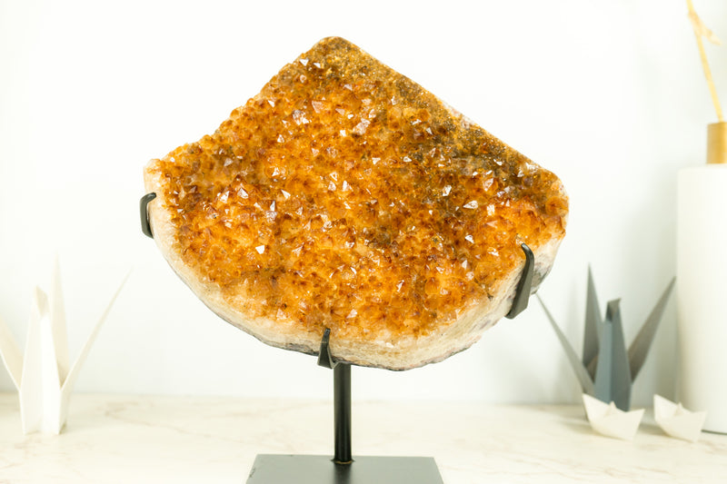 Natural Citrine Crystal Cluster with Sparkly Orange Citrine Druzy