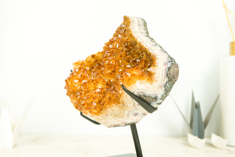 Natural Citrine Crystal Cluster with Sparkly Orange Citrine Druzy