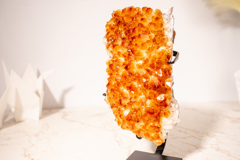 Stunning Small Citrine Cluster with Golden - Orange Druzy on Custom - Made Stand – Perfect for Energy Healing & Home Décor, 2.9 Kg - 6.3 lb - E2D Crystals & Minerals