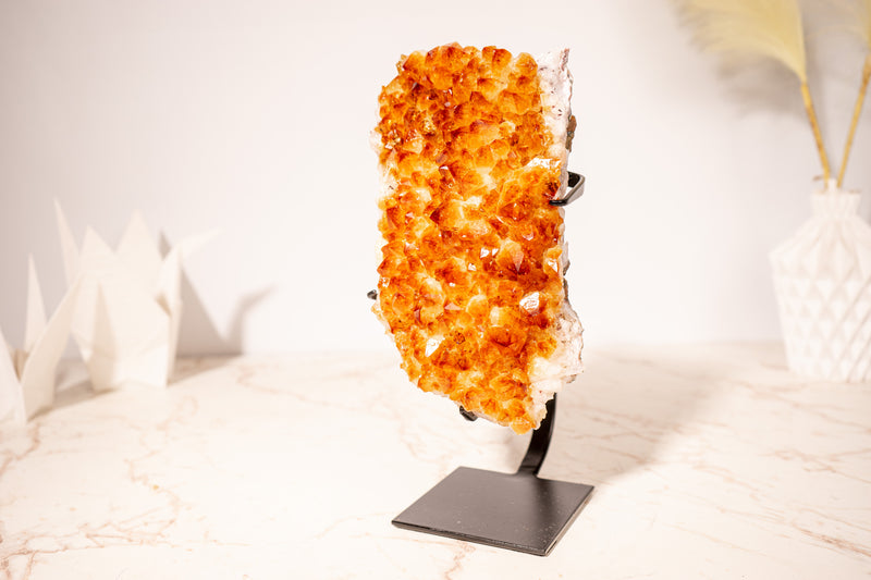 Stunning Small Citrine Cluster with Golden - Orange Druzy on Custom - Made Stand – Perfect for Energy Healing & Home Décor, 2.9 Kg - 6.3 lb - E2D Crystals & Minerals