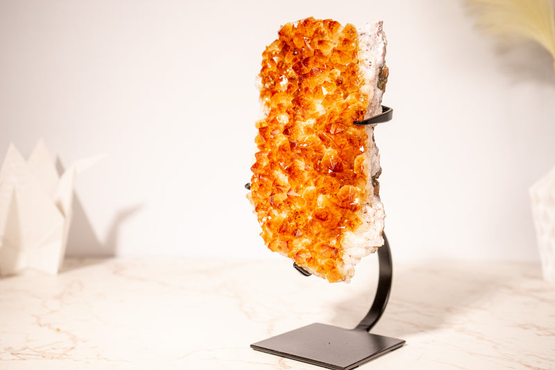 Stunning Small Citrine Cluster with Golden - Orange Druzy on Custom - Made Stand – Perfect for Energy Healing & Home Décor, 2.9 Kg - 6.3 lb - E2D Crystals & Minerals