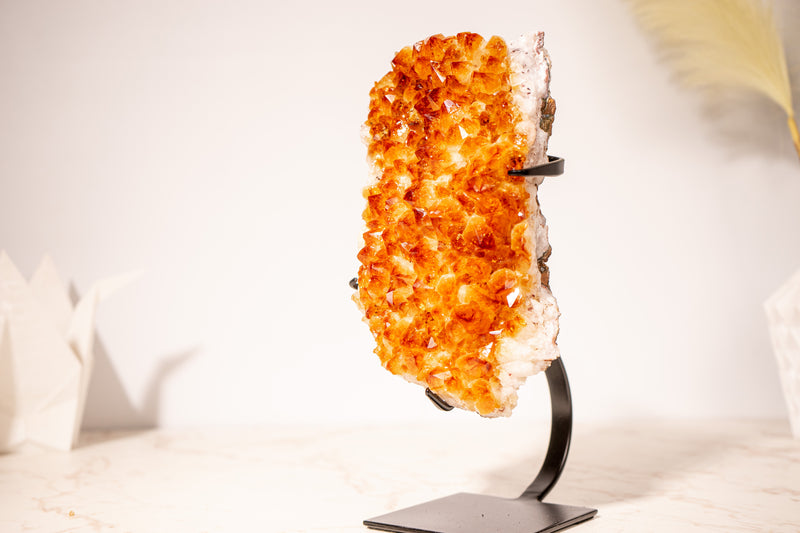 Stunning Small Citrine Cluster with Golden - Orange Druzy on Custom - Made Stand – Perfect for Energy Healing & Home Décor, 2.9 Kg - 6.3 lb - E2D Crystals & Minerals