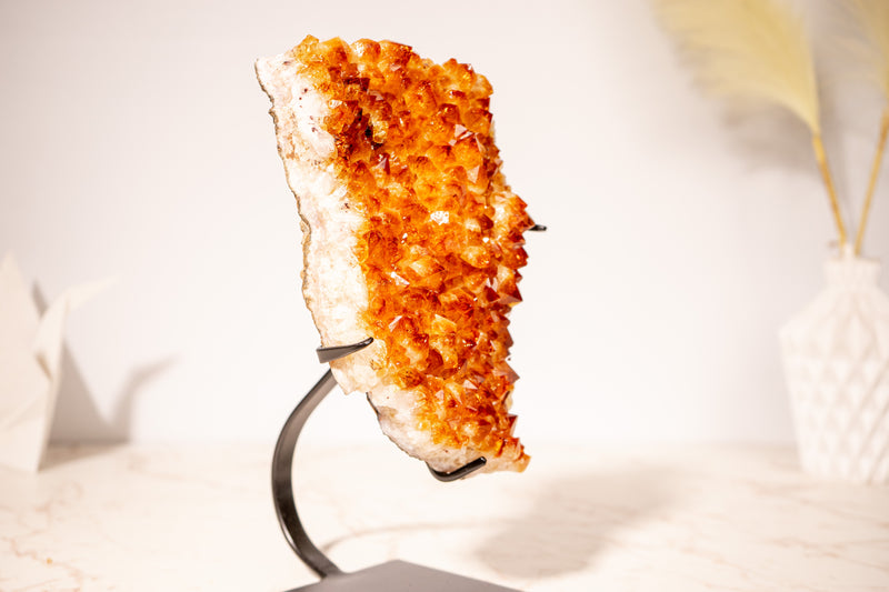 Stunning Small Citrine Cluster with Golden - Orange Druzy on Custom - Made Stand – Perfect for Energy Healing & Home Décor, 2.9 Kg - 6.3 lb - E2D Crystals & Minerals