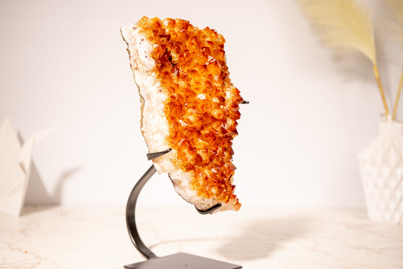 Stunning Small Citrine Cluster with Golden - Orange Druzy on Custom - Made Stand – Perfect for Energy Healing & Home Décor, 2.9 Kg - 6.3 lb - E2D Crystals & Minerals