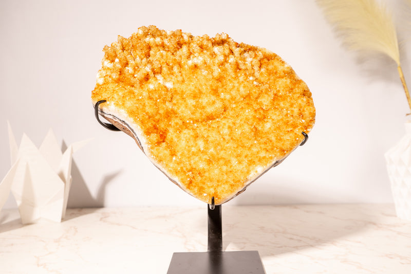 Golden Yellow Citrine Cluster with Small Natural Stalactites and Sparkly Druzy, on Stand - 4.1 Kg - 9 lb - E2D Crystals & Minerals