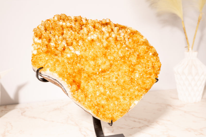 Golden Yellow Citrine Cluster with Small Natural Stalactites and Sparkly Druzy, on Stand - 4.1 Kg - 9 lb - E2D Crystals & Minerals