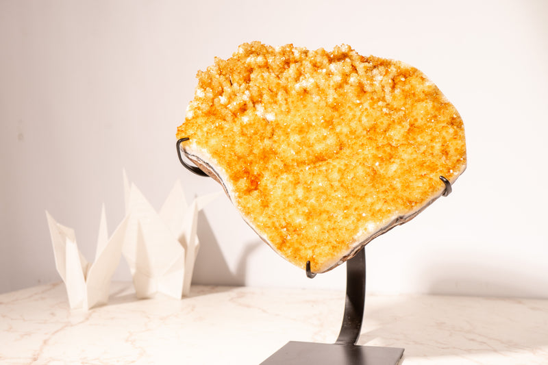 Golden Yellow Citrine Cluster with Small Natural Stalactites and Sparkly Druzy, on Stand - 4.1 Kg - 9 lb - E2D Crystals & Minerals