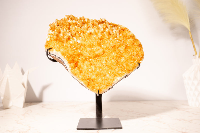 Golden Yellow Citrine Cluster with Small Natural Stalactites and Sparkly Druzy, on Stand - 4.1 Kg - 9 lb - E2D Crystals & Minerals