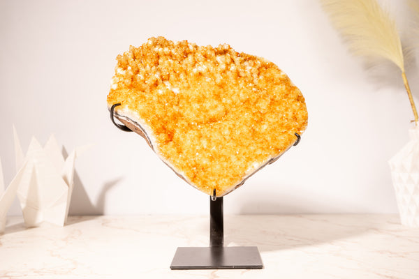 Golden Yellow Citrine Cluster with Small Natural Stalactites and Sparkly Druzy, on Stand - 4.1 Kg - 9 lb - E2D Crystals & Minerals