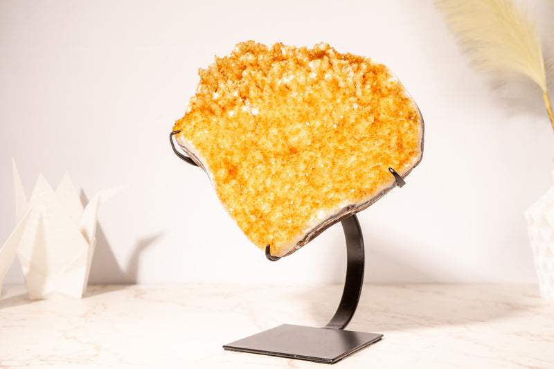 Golden Yellow Citrine Cluster with Small Natural Stalactites and Sparkly Druzy, on Stand - 4.1 Kg - 9 lb - E2D Crystals & Minerals