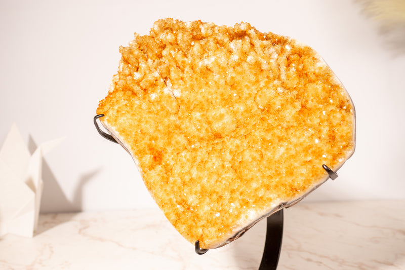 Golden Yellow Citrine Cluster with Small Natural Stalactites and Sparkly Druzy, on Stand - 4.1 Kg - 9 lb - E2D Crystals & Minerals