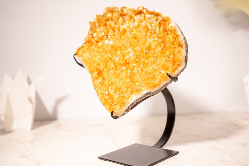 Golden Yellow Citrine Cluster with Small Natural Stalactites and Sparkly Druzy, on Stand - 4.1 Kg - 9 lb - E2D Crystals & Minerals