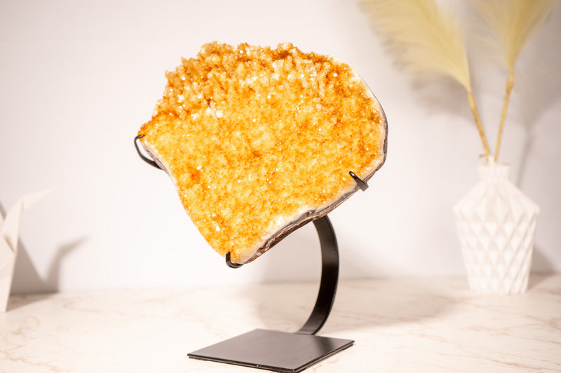 Golden Yellow Citrine Cluster with Small Natural Stalactites and Sparkly Druzy, on Stand - 4.1 Kg - 9 lb - E2D Crystals & Minerals