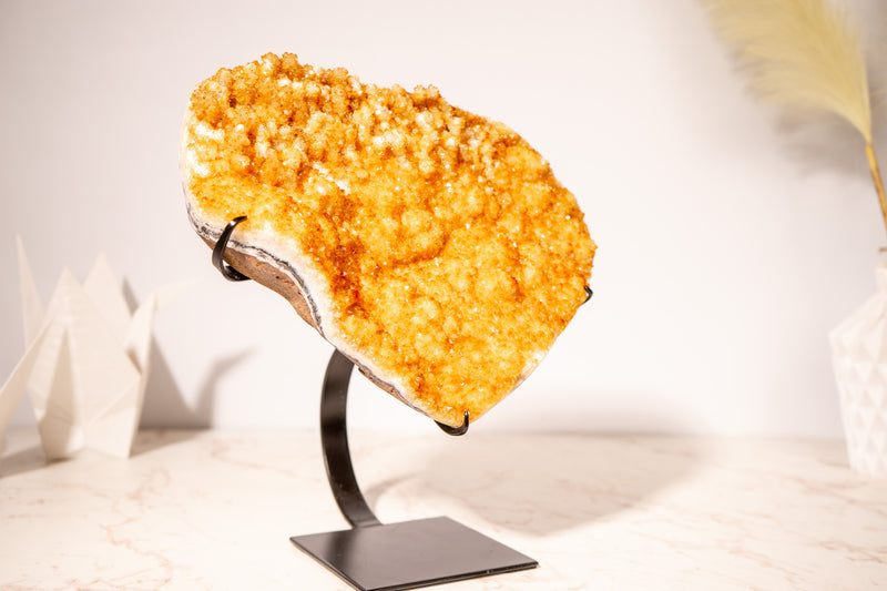 Golden Yellow Citrine Cluster with Small Natural Stalactites and Sparkly Druzy, on Stand - 4.1 Kg - 9 lb - E2D Crystals & Minerals