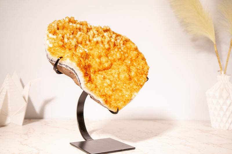 Golden Yellow Citrine Cluster with Small Natural Stalactites and Sparkly Druzy, on Stand - 4.1 Kg - 9 lb - E2D Crystals & Minerals